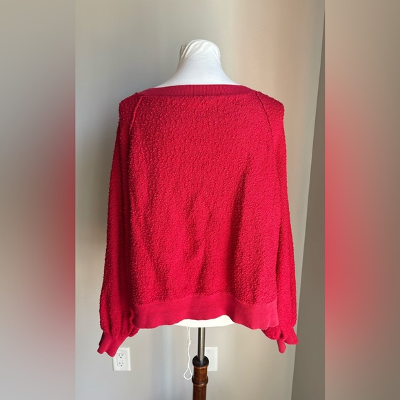 Free People Found My Friend Balloon Sleeve Sweater In Vibrant Red Hue Size M - Picture 4 of 16